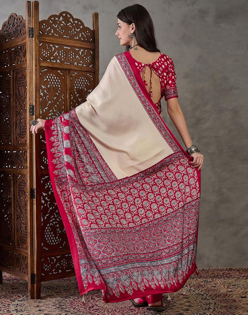 Vasthrlay Printed Tassels Unstitched Maroon Saree