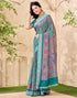 Vasthrlay Georgette Printed Teal Green Saree With Unstitched Blouse Piece