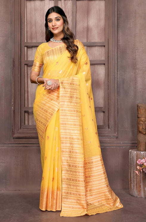 Vasthrlay Yellow Cotton Saree