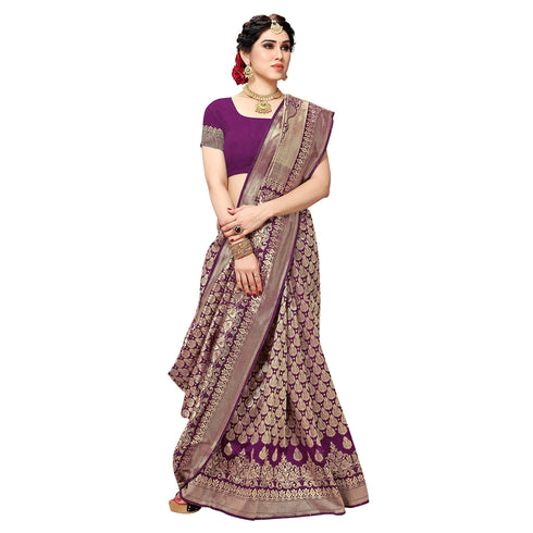 Vasthrlay Wine Kanjivaram Unstitched Saree