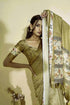 Vasthrlay Antique Gold Abstract Floral Polyester Saree With Zari Border And Ruched Unstitched Blouse Piece