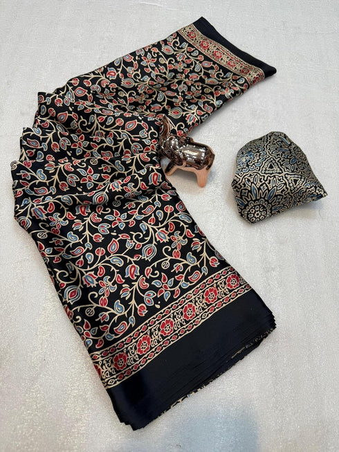 Vasthrlay Ajrakh Saree Crepe