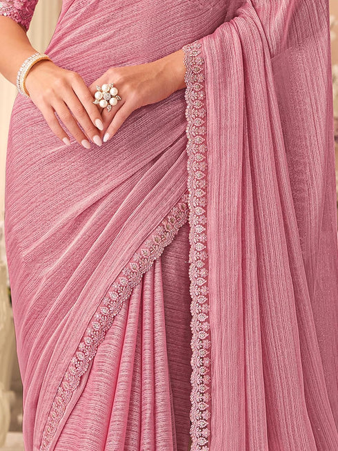 Vasthrlay Embroidery Sequence Unstitched Lightpink Ethnic Wear
