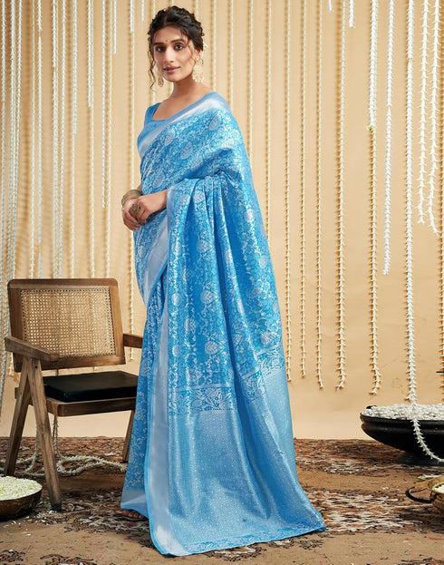 Vasthrlay Womens Banarasi Jacquard Sky Blue Saree