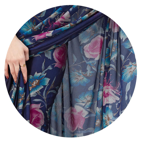 Vasthrlay Fashion Chiffon Printed Navy Ethnic Wear