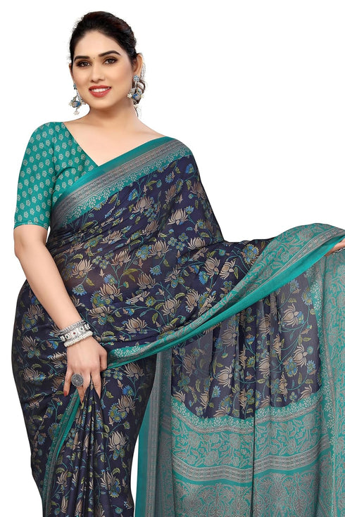 Vasthrlay Fashion Chiffon Printed Navy Ethnic Wear