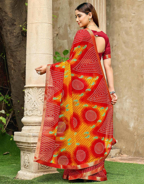 Vasthrlay Chiffon Bandhani Unstitched Green Saree