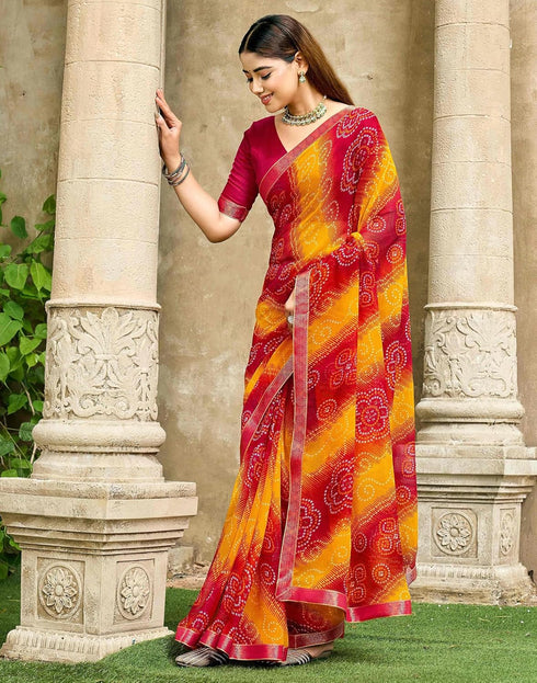 Vasthrlay Chiffon Bandhani Unstitched Green Saree