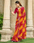 Vasthrlay Chiffon Bandhani Red Printed Saree With Unstitched Blouse Piece