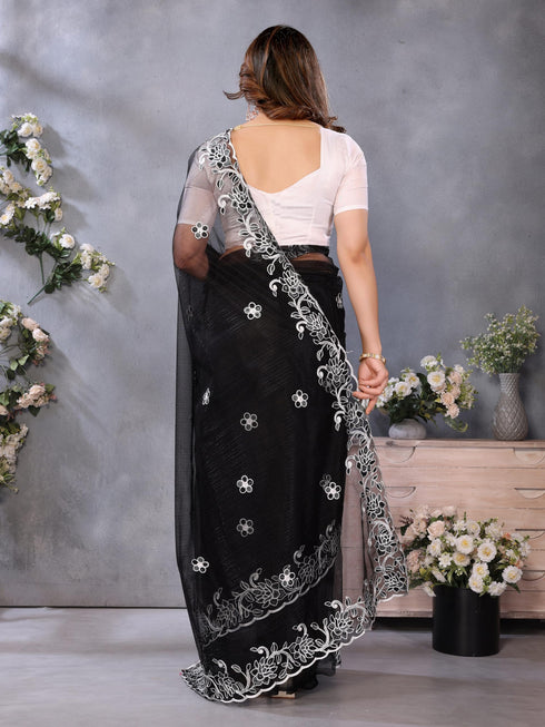 Vasthrlay Blue Embroidery Unstitched Saree