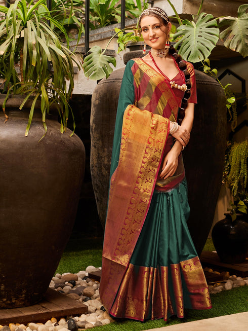 Vasthrlay Bottle Green Saree