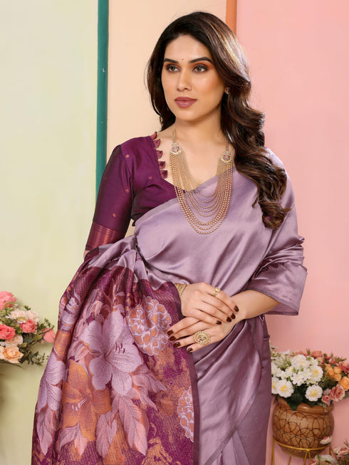 Vasthrlay Grey Kanjivaram Unstitched Saree