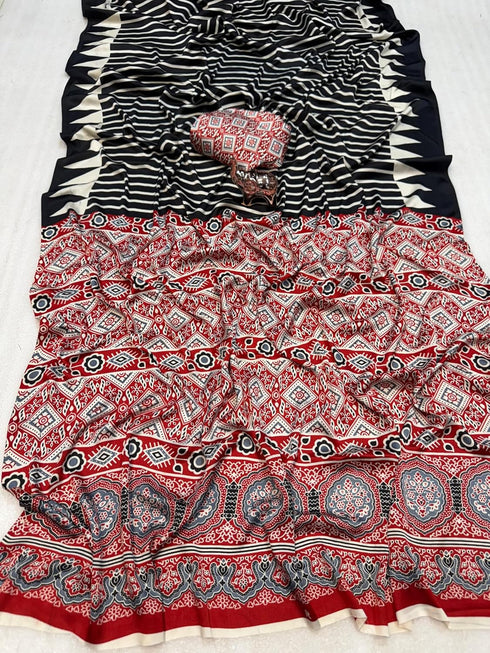 Vasthrlay Ajrakh Saree Crepe