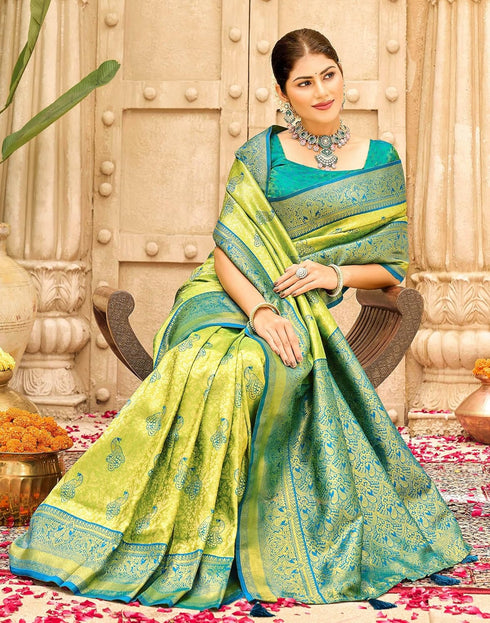 Vasthrlay Womens Banarasi Unstitched Yellow Saree
