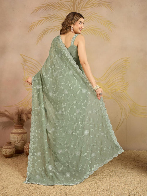 Vasthrlay Geogette Embroidery Unstitched Lightgreen Ethnic Wear