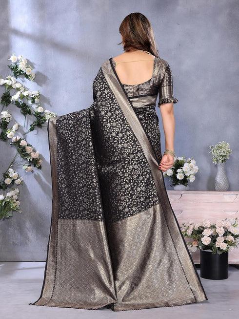 Vasthrlay Banarasi Unstitched Panther Black Free Ethnic Wear