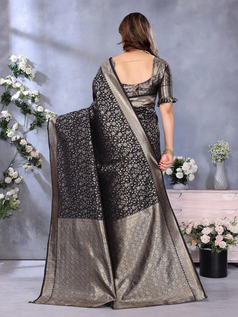 Vasthrlay Black Banarasi Unstitched Saree