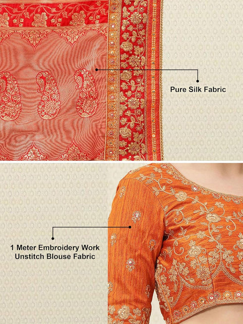 Vasthrlay Embroidery Unstitch Orange Ethnic Wear