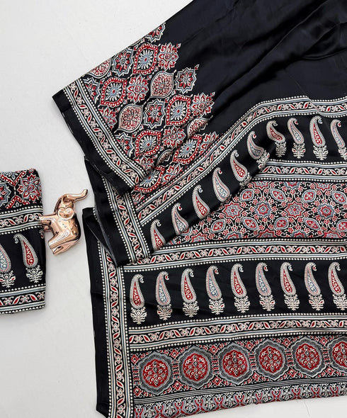 Vasthrlay Ajrakh Saree Crepe