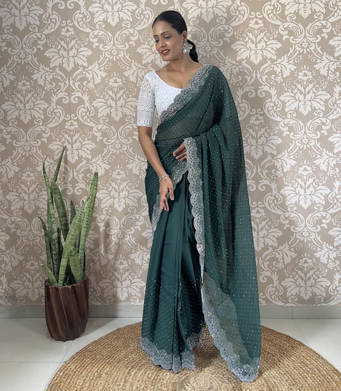 Vasthrlay Georgette Embellishments Scalloped Traditional