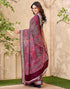 Vasthrlay Georgette Printed Wine Saree With Unstitched Blouse Piece