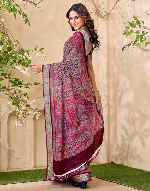 Vasthrlay Georgette Printed Unstitched Red Saree