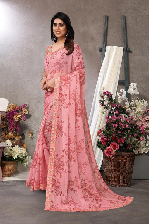 Vasthrlay Fashion Chiffon Printed Grey Ethnic Wear