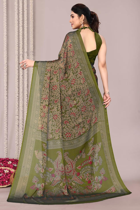 Vasthrlay Fashion Georgette Kalmkari Mehandi Ethnic Wear