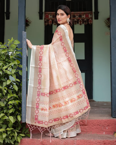 Vasthrlay Floral Printed Tassels Saree