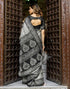 Vasthrlay Womens Printed Grey And Black Saree With Unstitched Blouse Piece