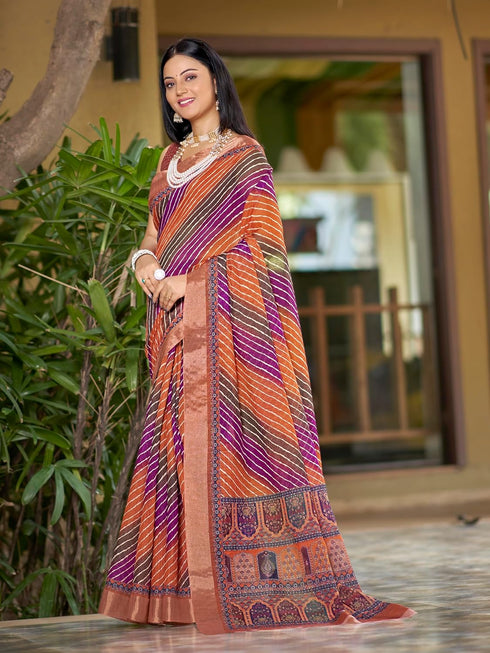 Vasthrlay Chanderi Leheriya Mothra Saree Multicolor
