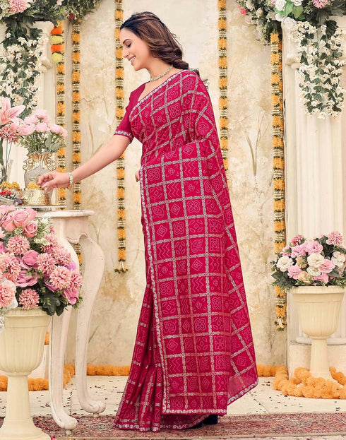 Vasthrlay Vichitra Bandhani Unstitched Pink Saree
