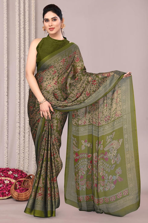 Vasthrlay Fashion Georgette Kalmkari Mehandi Ethnic Wear