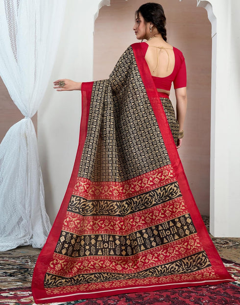 Vasthrlay Bandhani Printed Unstitched Black Saree