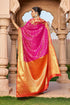 Vasthrlay Patola Silk Saree | Rani Pink, Ready Pleated with Unstitched Blouse Piece