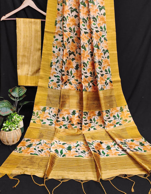Vasthrlay Tussar Printed Contrast