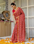 Vasthrlay Bandhani Printed Red Saree With Unstitched Blouse Piece