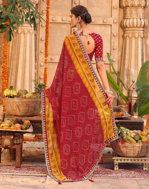 Vasthrlay Georgette Embroidery Unstitched Red Saree
