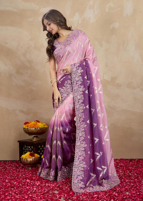 Vasthrlay Jacquard Embroidery Unstitched Purple Ethnic Wear