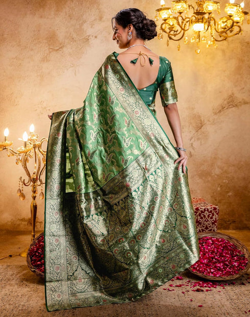 Vasthrlay Jacquard Banarasi Unstitched Mustard Saree