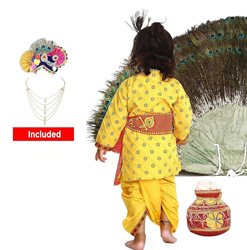 Raj Fancy Dresses Krishna Dress for Kids, Baby Krishna Dress for Janmashtami with Krishna Mukut