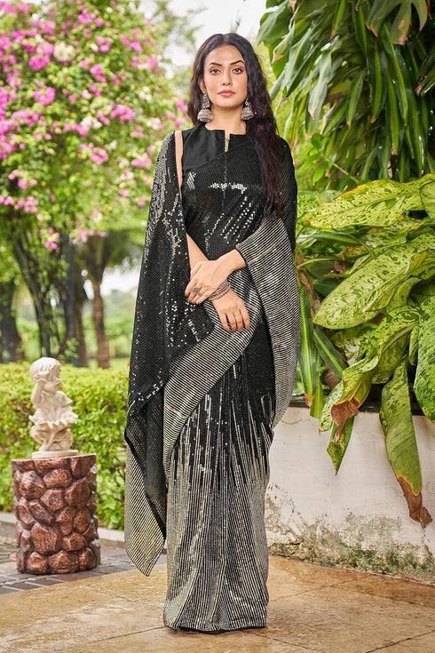 Vasthrlay Georgette Sequence White Ethnic Wear