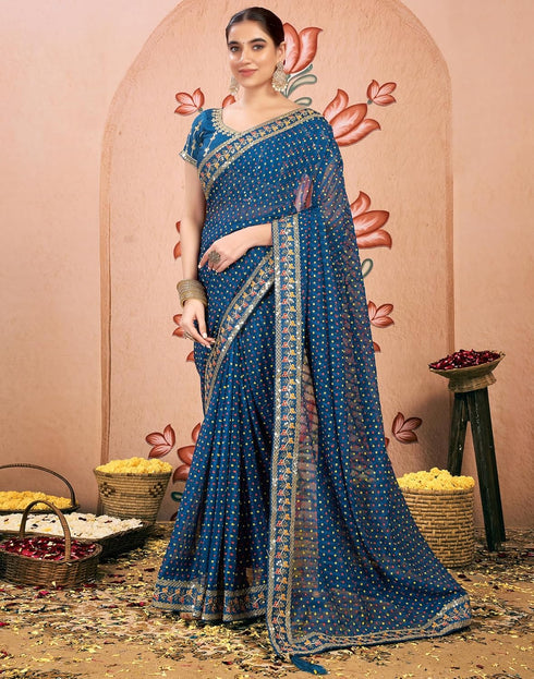 Vasthrlay Bandhani Embroidery Unstitched Rama Green Saree