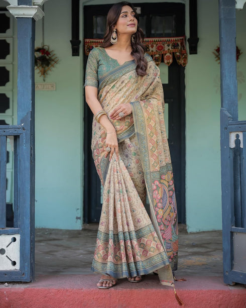 Vasthrlay Handloom Cotton Turquoise Saree
