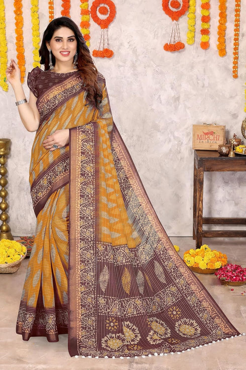 Vasthrlay Fashion Printed Mustard Ethnic Wear