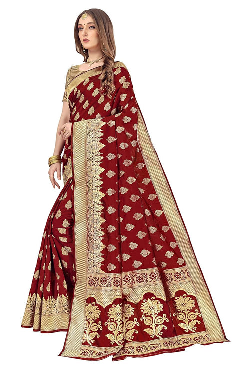 Vasthrlay Banarasi Gs Bridal Maroon Ethnic Wear