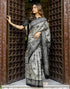Vasthrlay Womens Printed Grey And Black Saree With Unstitched Blouse Piece