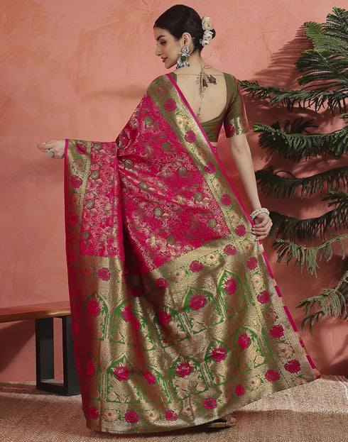 Vasthrlay Banarasi Jacquard Unstitched Pink Saree