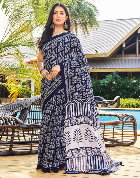 Vasthrlay Chanderi Bandhani Unstitched White Saree