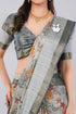 Vasthrlay Womens Silver Grey Polyester Floral Ready To Wear Saree